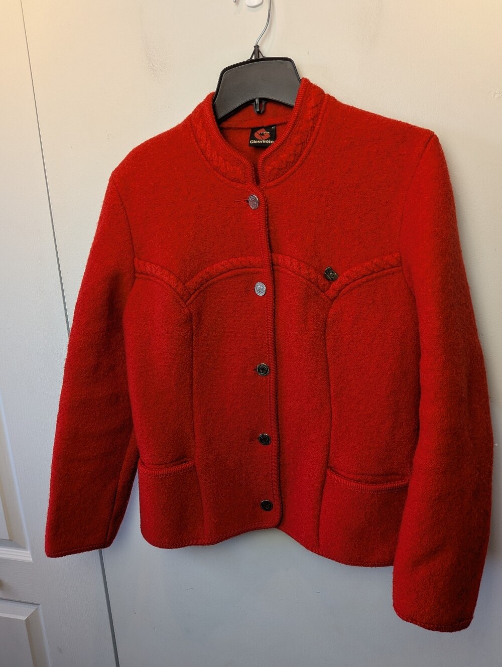 GIESSWEIN Vintage 100% Wool Women Cardigan Or Coat Size 46 (Small Approx) Red